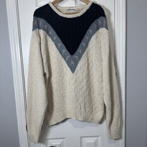 Vintage Peninsula Mens Size XL‎ Pullover Sweater Ivory Long Sleeve Silk Cotton